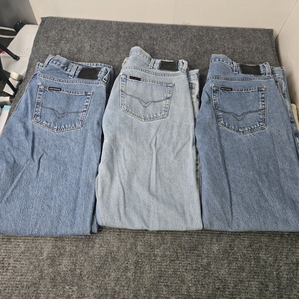 Harley Davidson Jeans Mens 40x34 Blue Denim Straight Leg Biker Distressed Lot 3